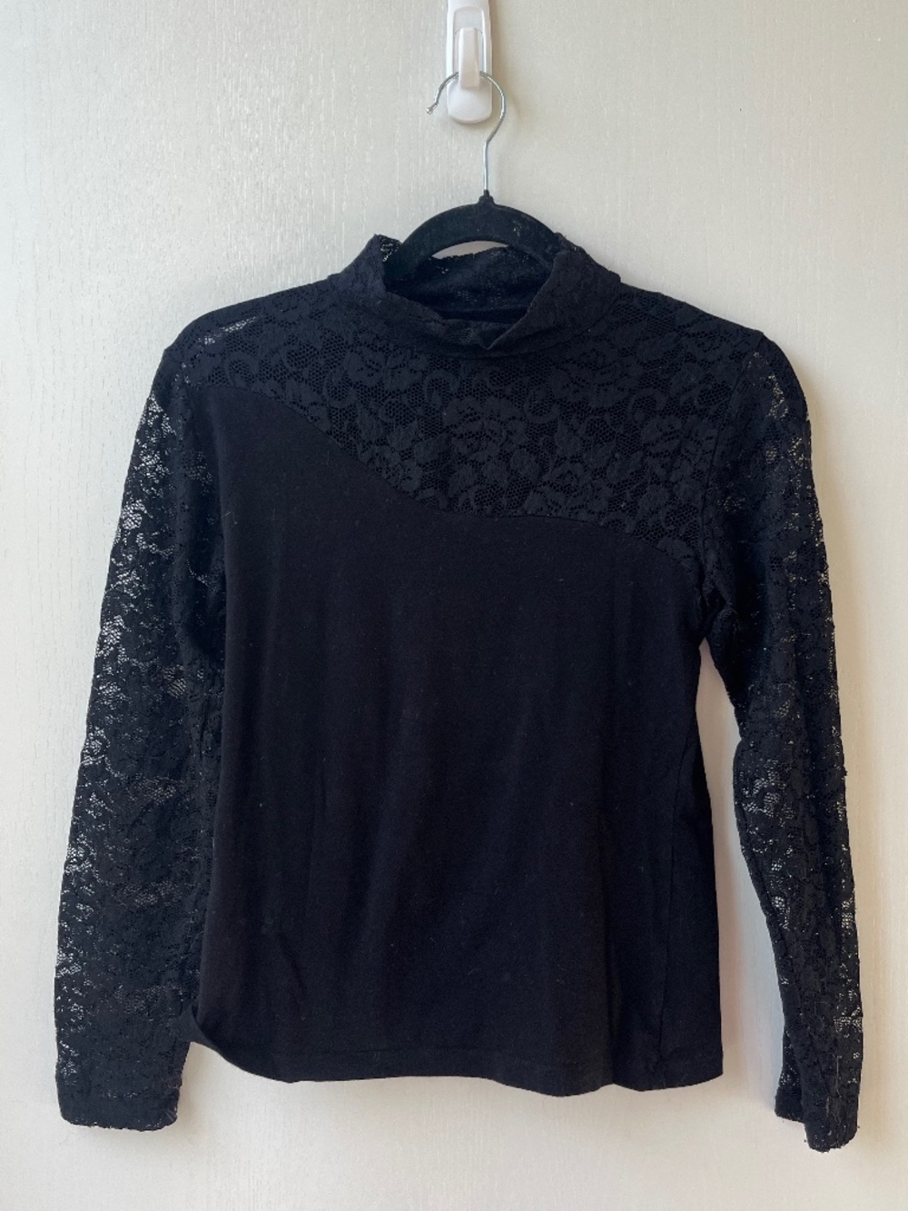 Asymmetrical Black Lace Turtleneck, size L